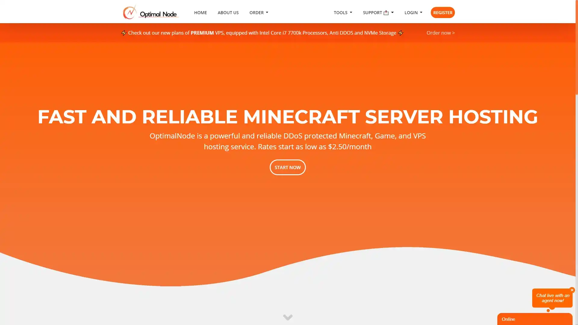 Anteprima del frontend di Optimal Node per hosting di server di gioco e VPS